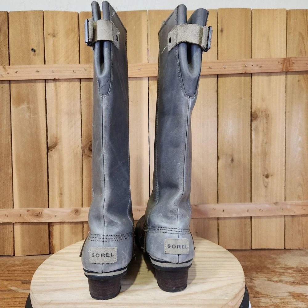 Sorel Slimpack Tall Equestrian Riding Boots Womens 8.5 Gray Leather Knee High